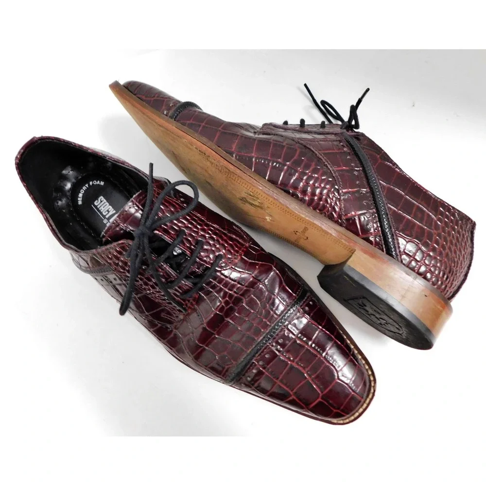 Stacy Adams Raimondo 25115-641  Cordovan Leather Cap Toe Croc Print Shoes sz 8.5